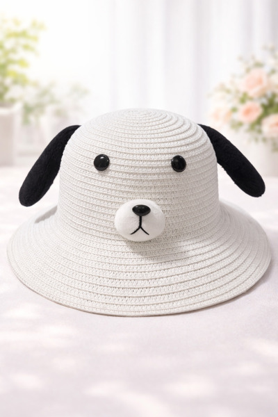 synshop Λευκό χαριτωμένο σκυλάκι Pochacco Παιδικό ψάθινο καπέλο κουβά Καλοκαι...