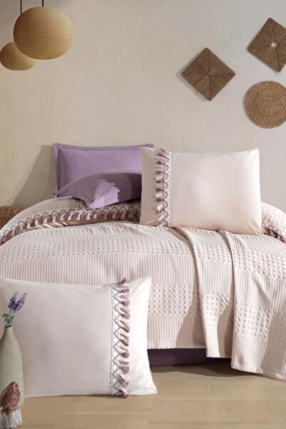 ALVERA COLLECTION Pique Bedspread Set Double Bohemline V8 Stone Color