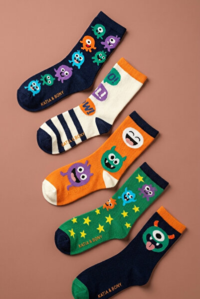Katia&Bony Συσκευασία 5 χαριτωμένων παιδικών κάλτσες με σχέδια τεράτων