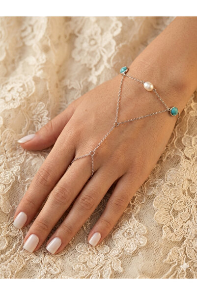 morbella Steel Silver Color Turquoise Stone and Pearl Shahmeran - Non-Tarnish...