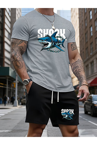 Nivorix طقم شورت قصير الأكمام ناعم من SHARK مطبوع
