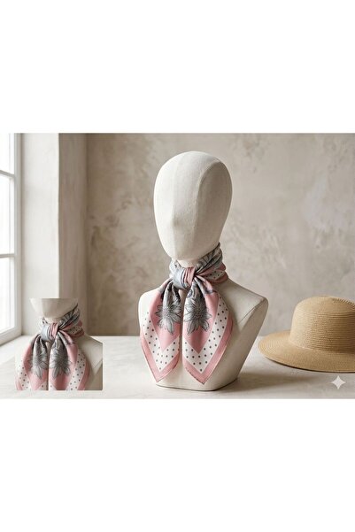 MAESTRO WOMAN Γυναικείο φουλάρι σε πούδρα με λουλούδια και πουά, μεταξωτό σατ...