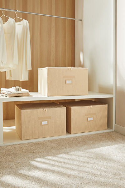 Ocean Home Textile 3 τεμάχια Μπεζ οργανωτής βαλίτσας με σχέδιο ψαροκόκαλο, με...