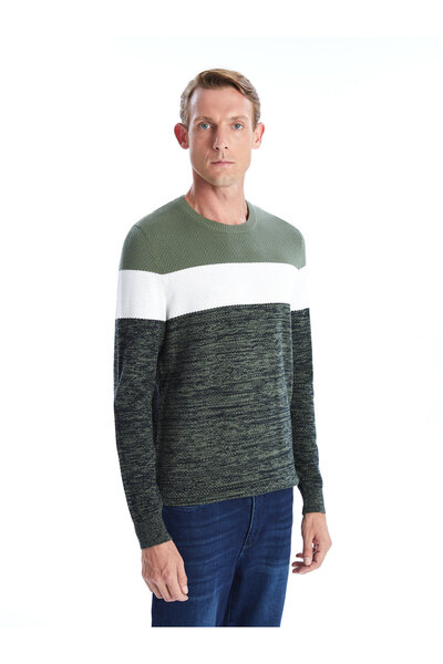 LC Waikiki Crew Neck Long Sleeve Color Block Men's Knitwear Sweater