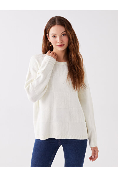 LC Waikiki Crew Neck Self-Patterned Oversize Women's Knitwear Sweater