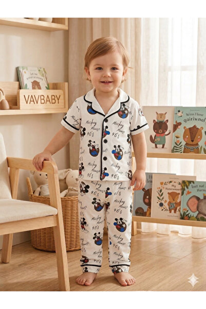 VaVbaby Costum de pijama sezonier din bumbac, cu guler dublu, nasturi în față...
