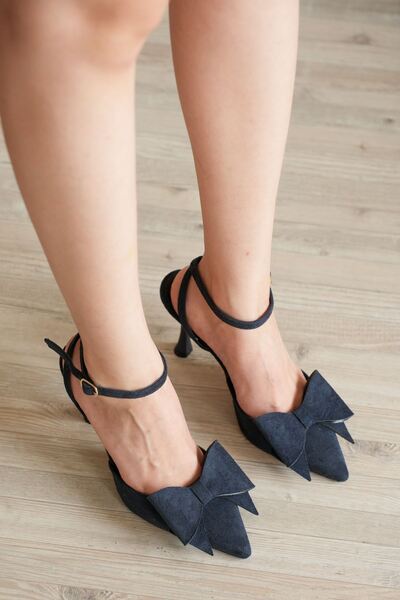 MODAADAM Γυναικεία παπούτσια Keita με λεπτό τακούνι και φιόγκο - Μπλε ναυτικό...