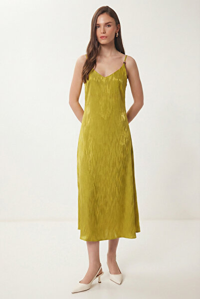 Lovelyİstanbul Φόρεμα με τιράντες και σατέν επιφάνεια με σχέδια LGX0005 ΠΡΑΣΙ...