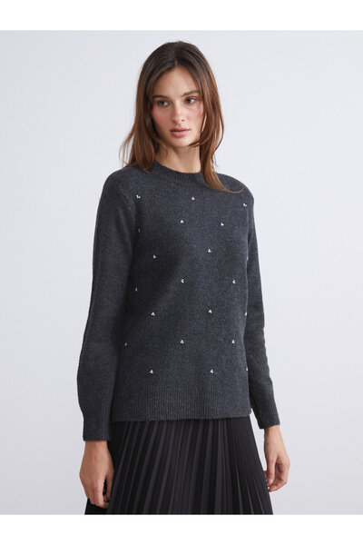 LC Waikiki Crew Neck Rhinestone Embellished Women's Knit Sweater