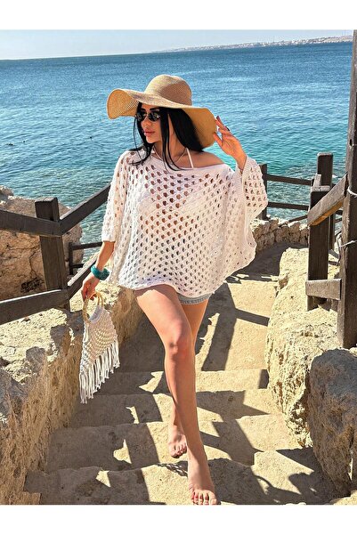Puella Διχτυωτό πλεκτό φόρεμα παραλίας, διάτρητο, χαλαρό, καλοκαιρινό