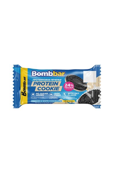 BOMBBAR Protein Cookie White Chocolate with Oat Flakes, High Fiber and No Sugar Added 20x25g