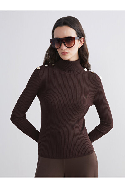 LC Waikiki Fisherman's Collar Decorative Button Detailed Women's Knit Sweater
