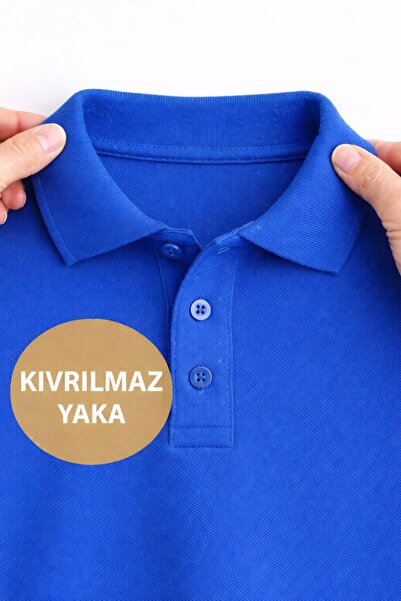 MODA %100 Pamuk Polo Kıvrılmaz Yaka Okul T-Shirt Nefes Alan Kumaş