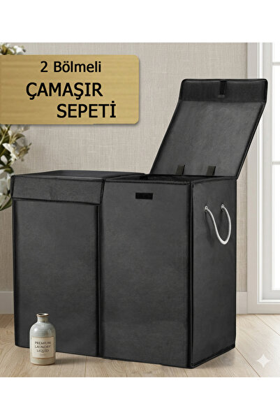 kutucum Büyük Boy 100 Lt Siyah Kirli Sepeti - Su Geçirmez Silinebilir Çift Gö...