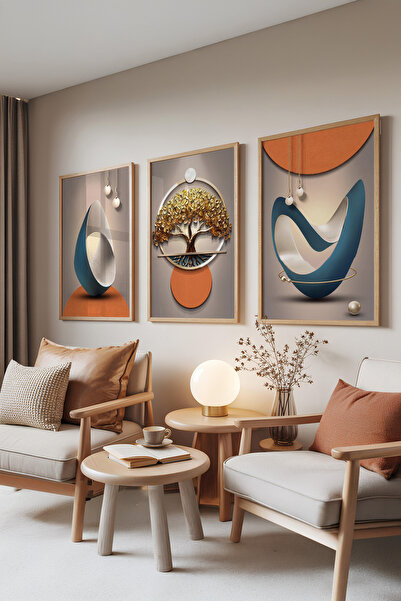 Zestia Σετ 3 πινάκων με ξύλινο πλαίσιο, Modern Balance – Σετ Μίνιμαλ Αφηρημέν...