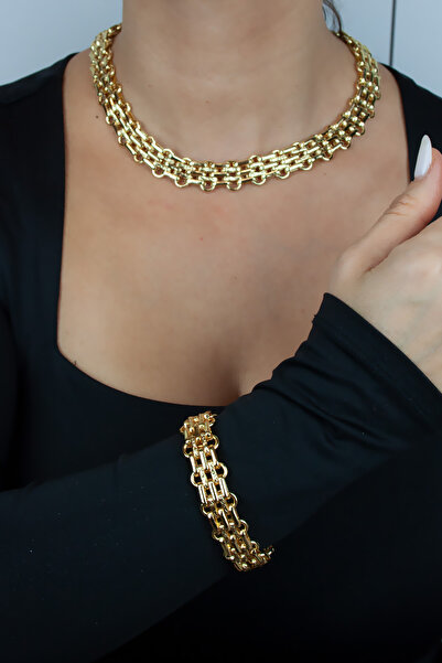 Liveyn Design Özel Tasarım Gold Renk Zincir Kolye Bileklik Set