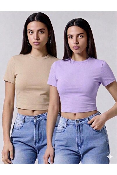 MİLYA&GYM Tricou pentru femei, 2 piese, cu decolteu tip ciclism, din țesătură...