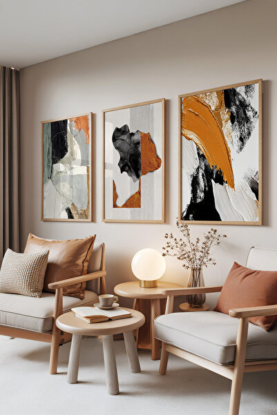 Zestia Σετ 3 πινάκων με ξύλινο πλαίσιο, Μοντέρνα Αφηρημένη Τέχνη – Σετ Τέχνης...