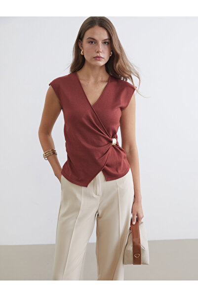 LC Waikiki Double Breasted Ruched Women's Knitwear Sweater