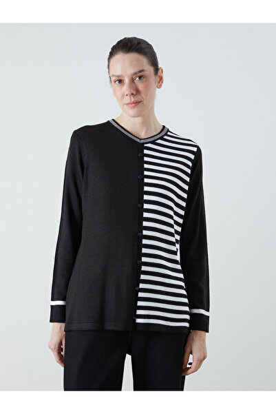 LC Waikiki V Neck Striped Women's Knitwear Sweater