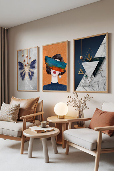 Zestia Σετ 3 πινάκων με ξύλινο πλαίσιο, Golden Touch – Σετ μοντέρνας καλλιτεχ...