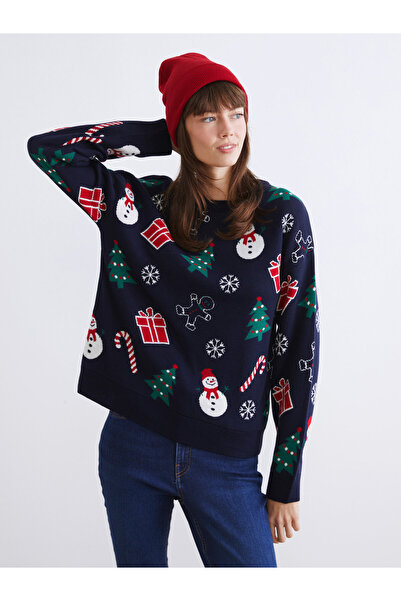 LC Waikiki Crew Neck New Year-Themed Women's Knitwear Sweater