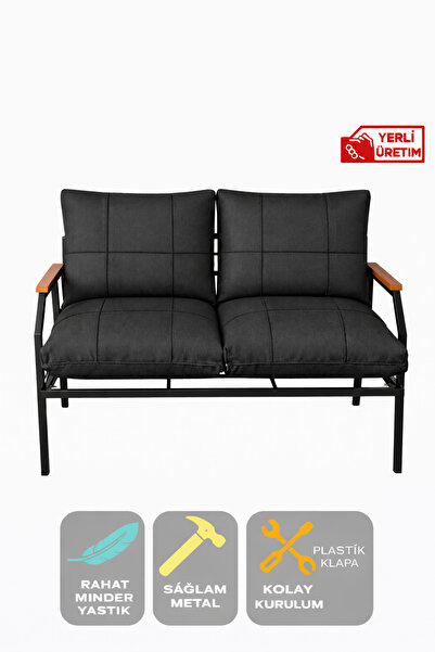 UFUK HOME İkili Koltuk Siyah Bahçe Mobilyası Bahçe Takımı Metal Balkon Takımı...