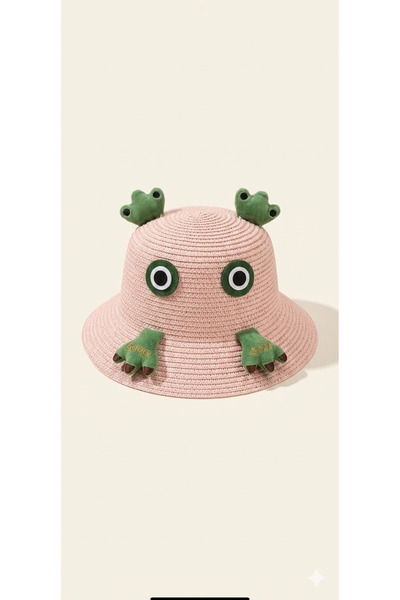 synshop Ροζ Βάτραχος Κερόπι 4-10 ετών Παιδικό καπέλο με καλαμένιο γείσο Καλοκ...
