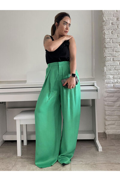 Burcu Özpıranga GRAY Saten Palazzo Pantolon