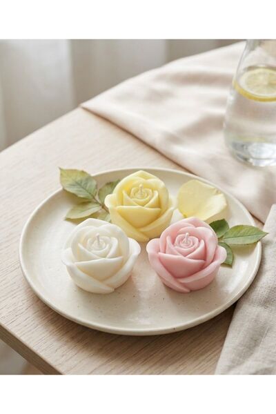 ORENACANDLE 3'lü GÜL SETİ EL YAPIMI DOĞAL SOYA MUM (4*4 CM)