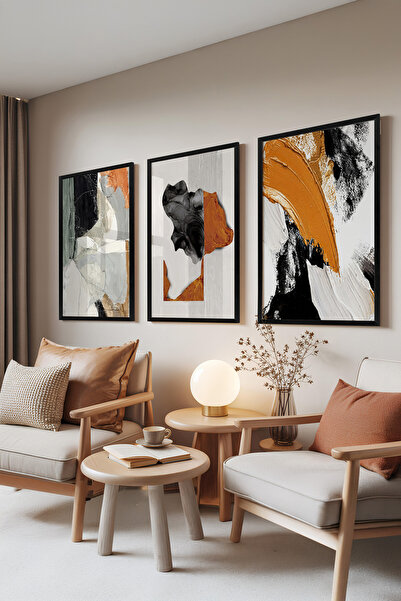 Zestia Σετ 3 πίνακων με μαύρο πλαίσιο, Μοντέρνα Αφηρημένη Τέχνη – Σετ Τέχνης ...