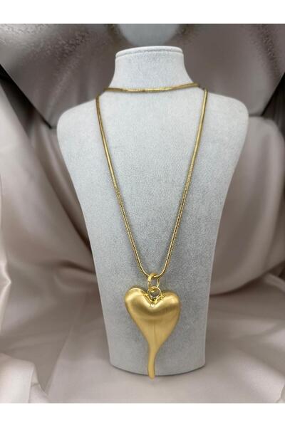ZS Aksesuar Silver Color Drop Heart Pendant Long Chain Modern Stylish Trend W...