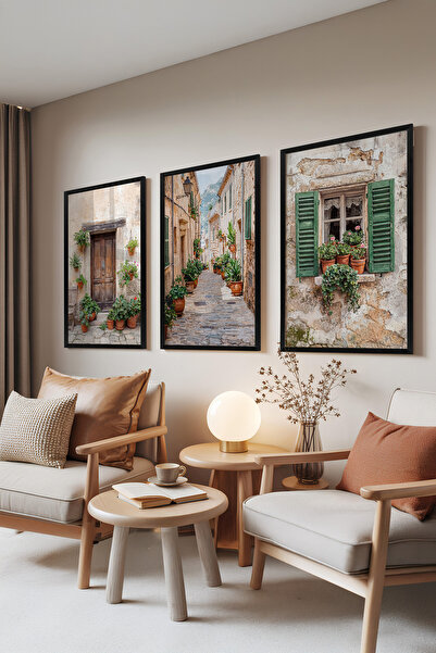 Zestia Σετ 3 πινάκων με μαύρο πλαίσιο, Ρουστίκ Μεσογειακό – Λουλουδάτη Οδός κ...