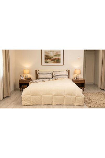 Sherpa Krem Çift Kişilik Lastikli Çarşaflı Comforter Uyku Seti