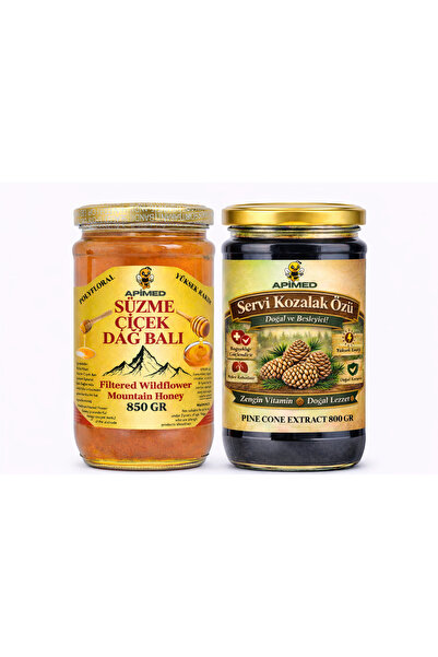 APİMED Servi Pine Cone Extract 800 Gr and Filtered Flower Honey 850Gr Great D...