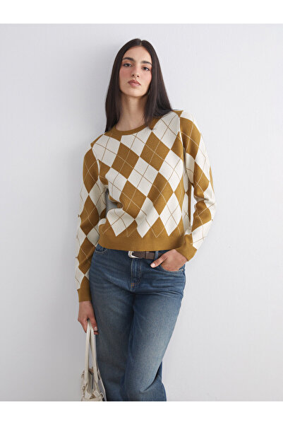 LC Waikiki Pulover tricotat de damă cu guler rotund și model argyle