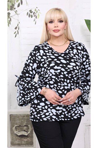 garajmood Black Mysterious Volan Sleeve Plus Size Blouse