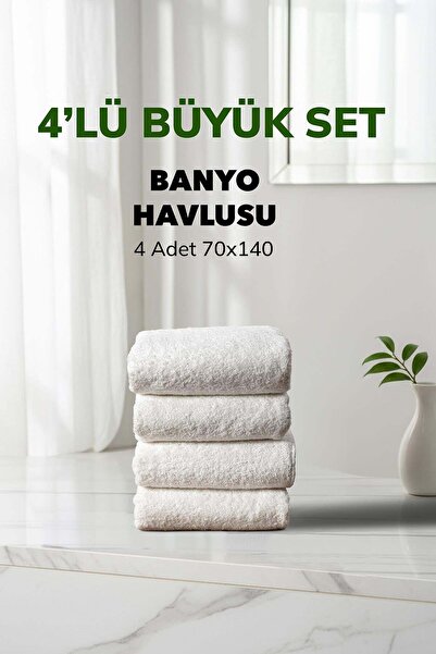 Cotto Home 4-dijelni set mekanih pamučnih peškira za kupanje u beloj karirano...