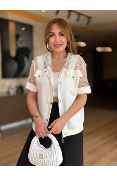 QİMYA BUTİK ΣΑΝΣ ΛΙΦΕ Γυναικείο κοντομάνικο βαμβακερό μπουφάν με διχτυωτή κου...