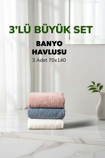 Cotto Home 3-dijelni set prugastih peškira, puder bela i plava boja, mekani p...