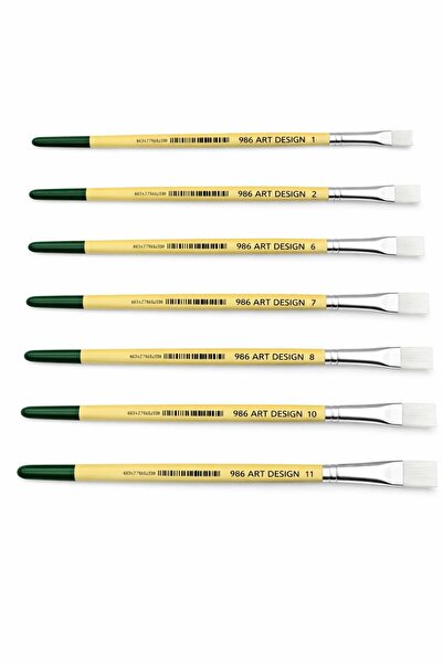 Artdesign 986 Series Stroke Paint Brush Flat Cut White Synthetic Bristle Set1...