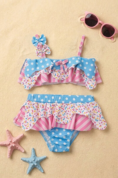 Mono Kids Kız Çocuk Bikini Takımı Fiyonk Detaylı Askılı Hijyenik Pedli