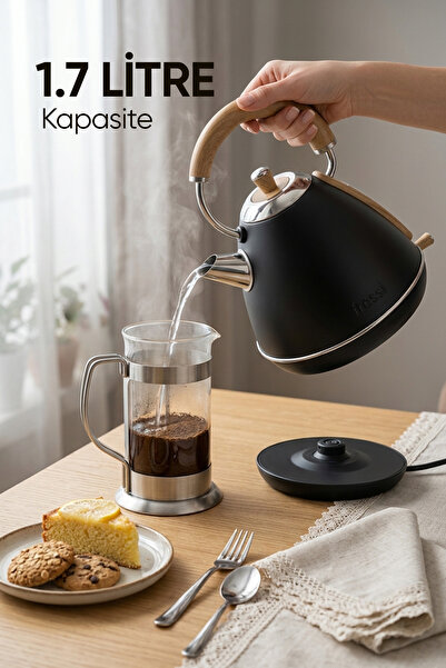 Fressi Retro Mavera 1,7 Litre Ahşap Kulp Detaylı Kettle Su Isıtıcısı FR-KT07