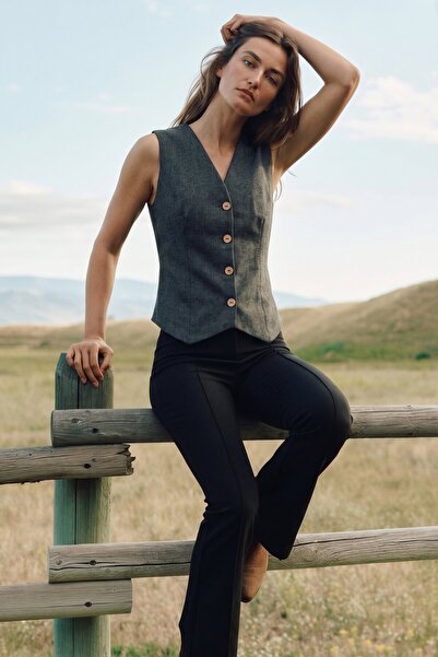 armonika Γυναικείο γιλέκο με λαιμόκοψη V σε ανθρακί χρώμα, με επένδυση και λι...