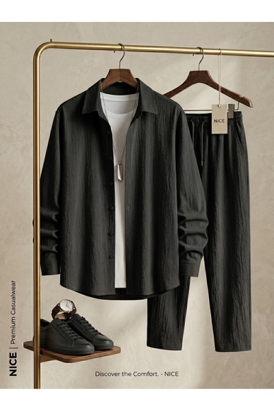 NİCE Καλοκαιρινό Άνετο Σετ Πουκάμισο από Ύφασμα Λύκρα για Γυναίκες και Άνδρες...