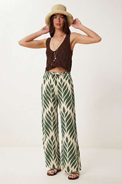 Lovelyİstanbul Pantaloni Palazzo din viscoză cu model, cu cădere fluidă, LRN0...