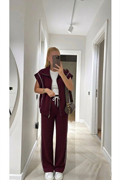 TLG TLG GİYİM Γυναικείο Σετ Παντελόνι και Γιλέκο ARABİYELİ Γιλέκο με φερμουάρ...