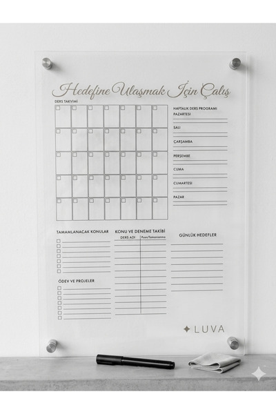 Luvatelier Premium Akrilik Haftalık Planlayıcı & Ders Takip Panosu – Silinebi...
