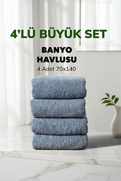 Cotto Home Set od 4 prugaste plave mekane pamučne peškire za kupanje 70x140 cm