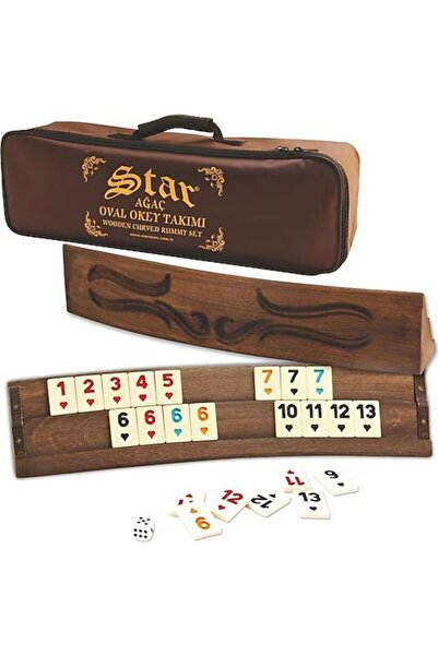 Star Carved Tree Oval Okey Set